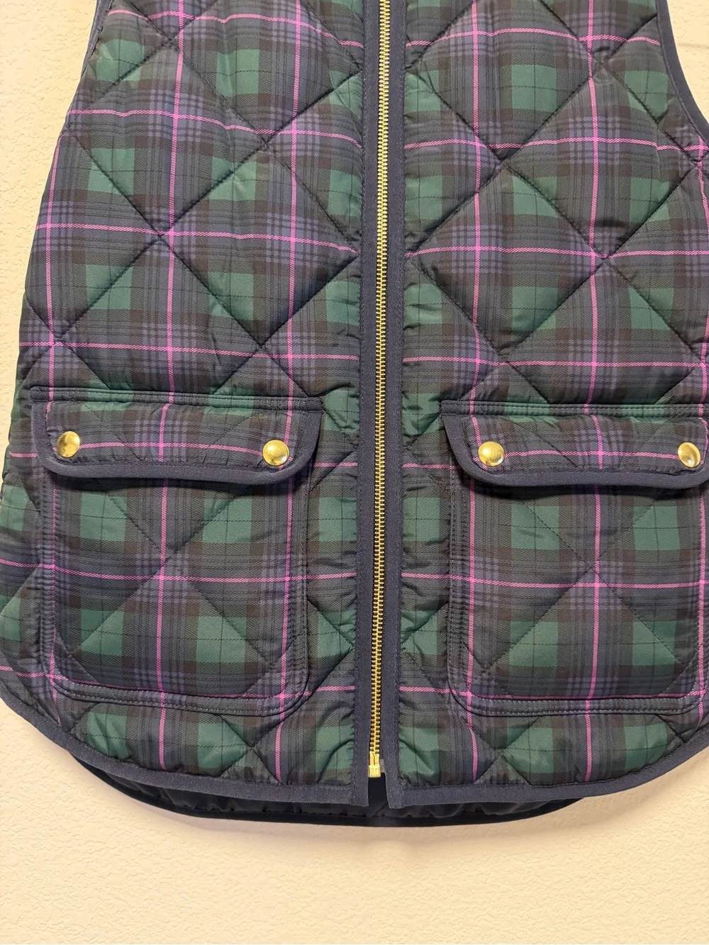 J. Crew Quilted Plaid Vest in Green and Purple